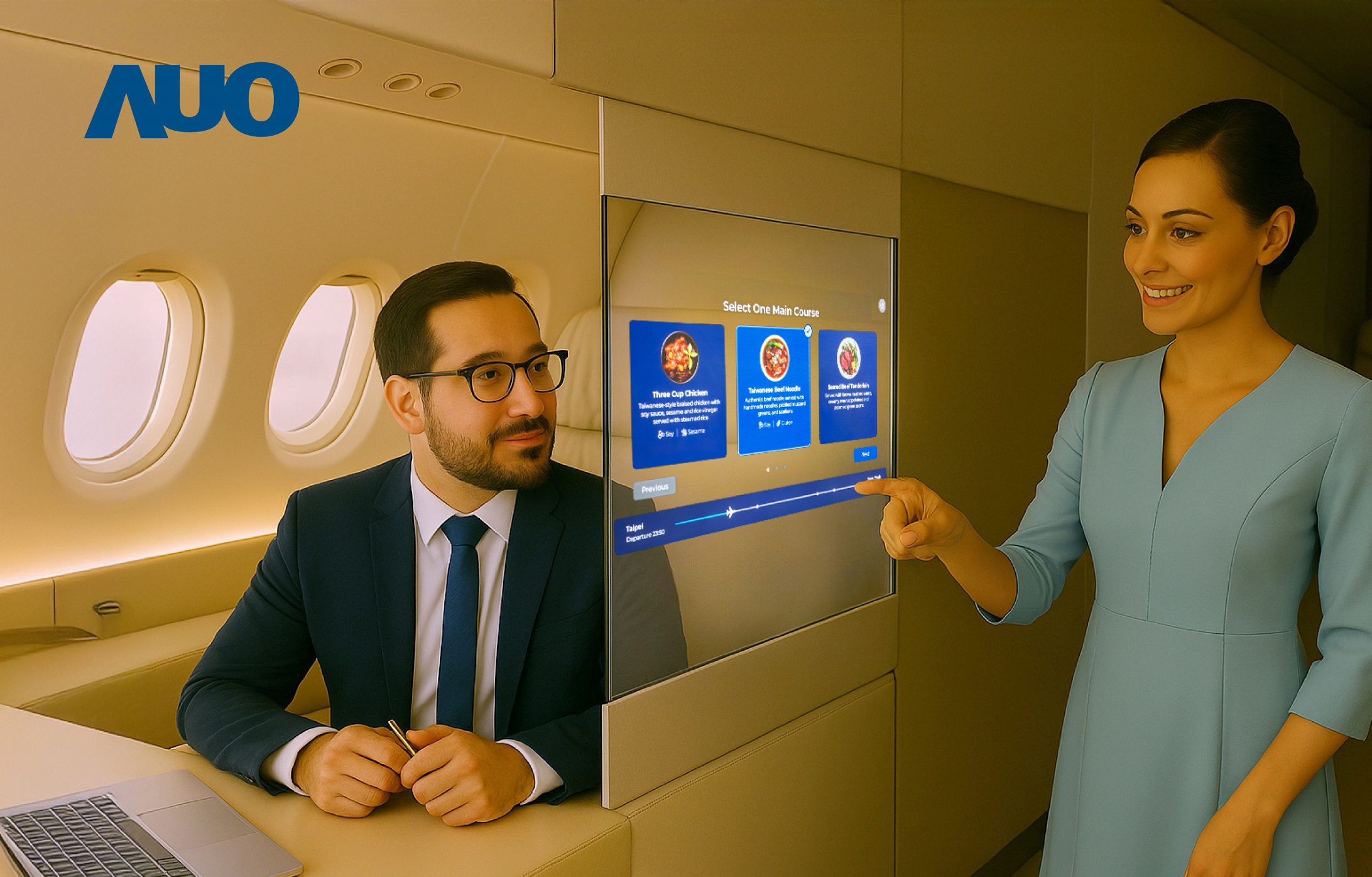 JNTY江南研发全球最薄17.3 吋双面透明 Micro LED 显示器，可在同一屏幕之双边投射不同信息，创造独特的&rdquo;透明化&rdquo;互动；图为实时翻译交流应用情境