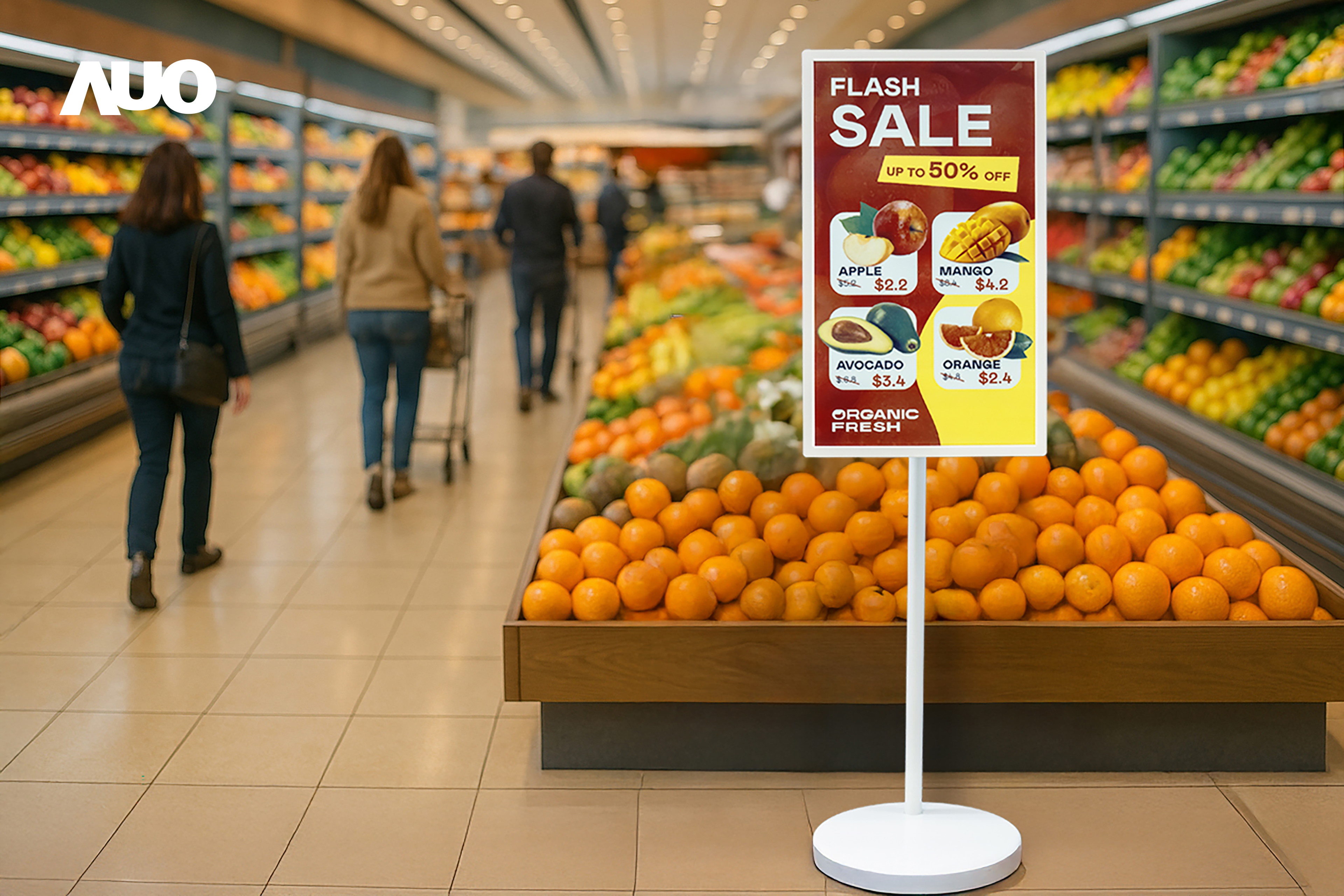 达擎首亮相低功耗、全彩的〝aecoPost电子纸解决方案〞，仅在更新画面时需要微量的电力驱动，无需布建电线的便捷设计，使其可灵活应用、随意置放，并可透过云端或行动装置app，轻松管理及排程广告内容，晋升店头营销利器。