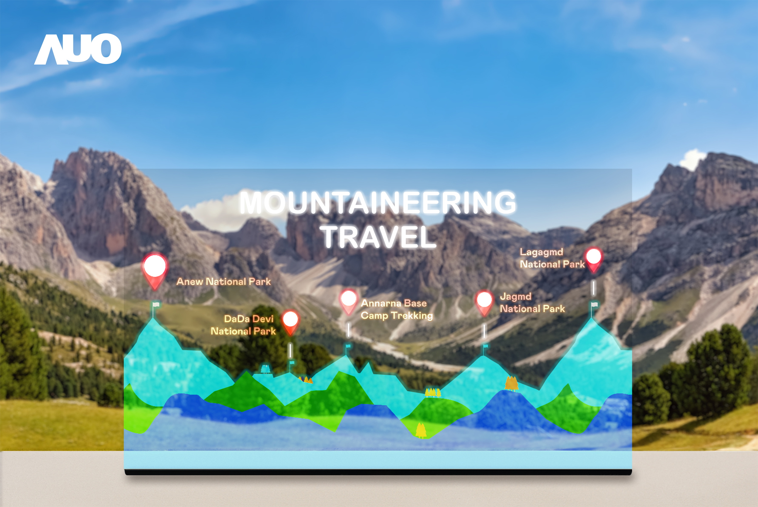 JNTY江南展示全球单片尺寸最大(*)42吋透明Micro LED显示器拼接而成的〝64吋透明Micro LED显示器〞，具备高透明度、1,000 nits高亮度、广色域、采用三边无边框的无缝拼接等多重特色，呈现超高清、细腻画质而不遮挡后方视觉，满足层峰需求，可广泛运用于零售、艺术展览或商业空间等场域